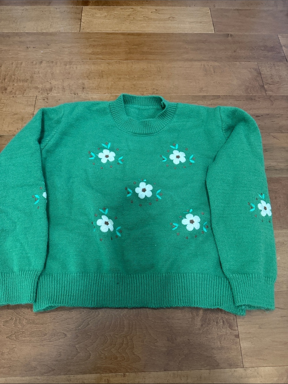 Green Floral Crewneck Sweater - Women